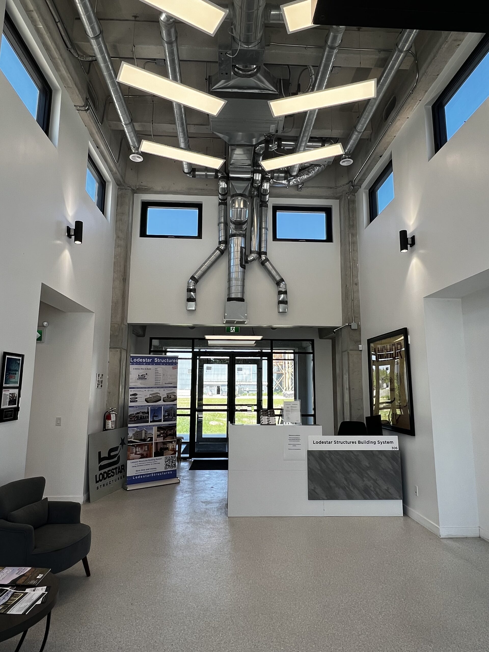 Finished Lodestar reception with exposed precast concrete and integrated building services